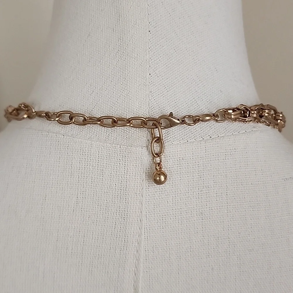 Gold-Tone Layered Necklace With Pendant Adjustable